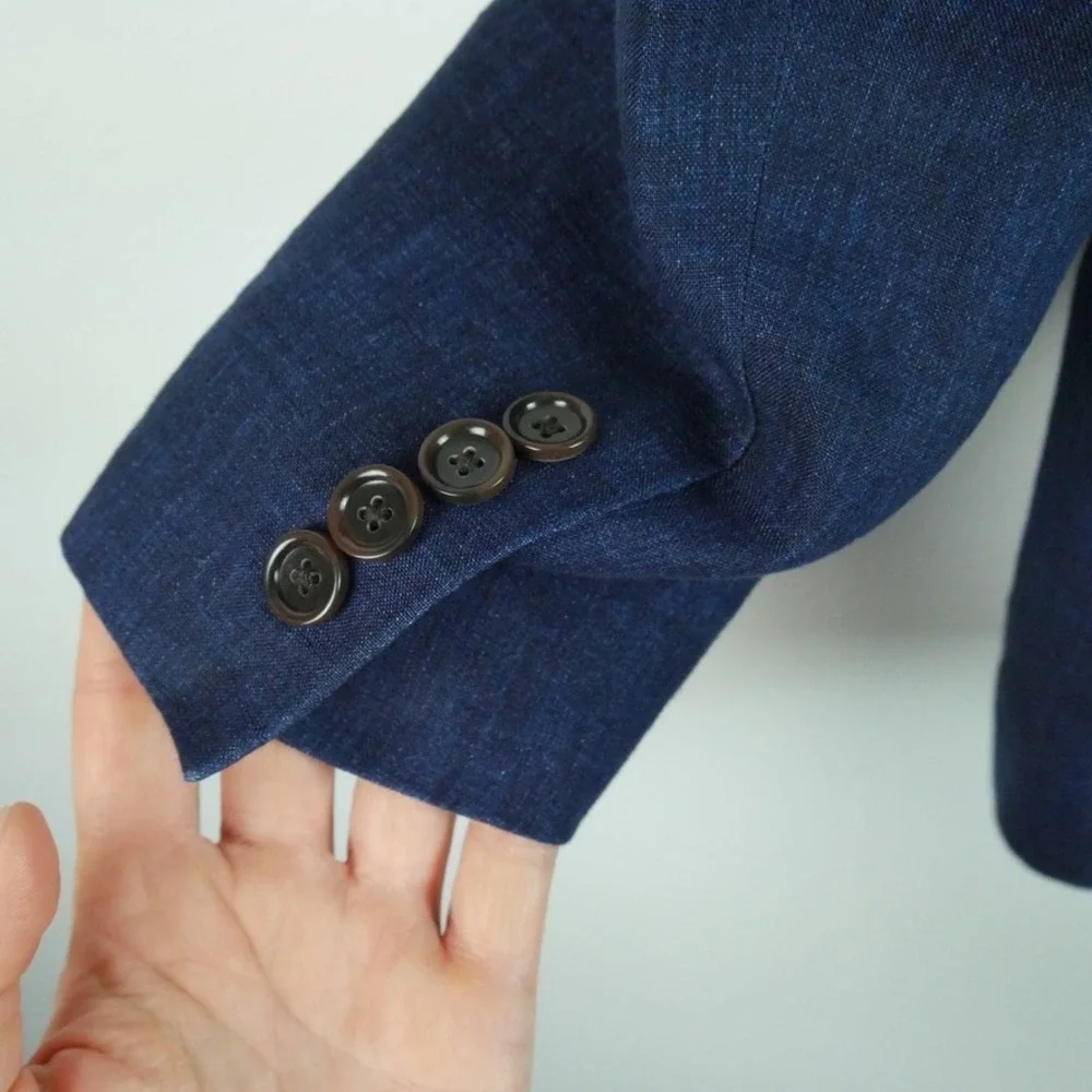 J.Crew Ludlow Suit Indigo Blue 100% Linen 34S Blazer 30x30 Pants Two Button